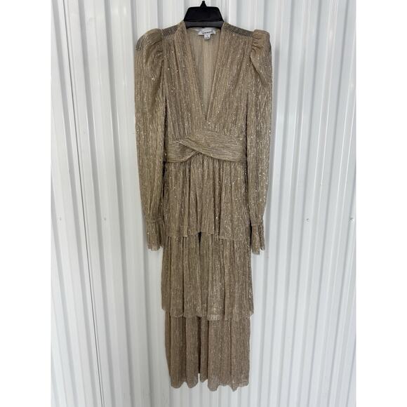 Sabina Musayev Women's Gold Semi-Sheer Midi Dress Size Medium - Picture 1 of 5